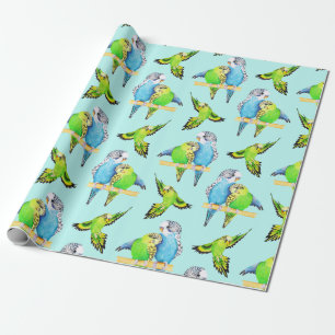 Papel De Regalo Bugies azules y verdes Parakeet Mascota Bird Lover
