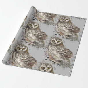 Papel De Regalo Búho de acuarela en blanco y negro ave naturaleza 