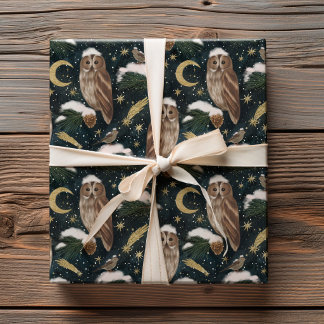 Papel De Regalo Búho de Navidad Celestial Patrón de Noche de Invie