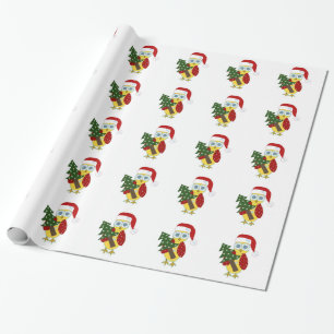 Papel De Regalo Búho de ojos grandes con árbol de Navidad