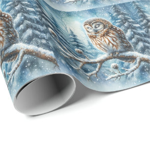 Papel De Regalo Búho del bosque sereno fauna del bosque invernal