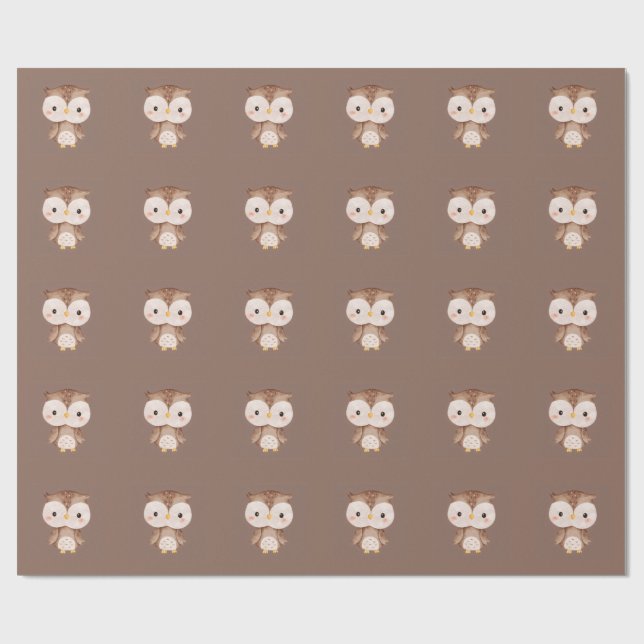 Papel De Regalo Búho Marrón Adorable (Superficie plana)