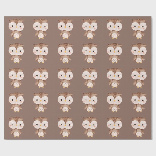 Papel De Regalo Búho Marrón Adorable (Superficie plana)