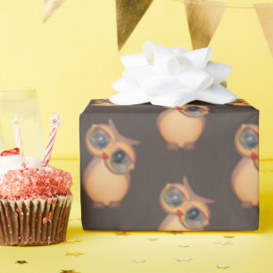 Papel De Regalo búho marrón lindo con gafas