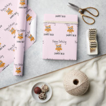 Búho naranja lindo feliz cumpleaños sobre rosa