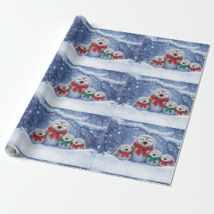 Papel De Regalo Búho y familia lindos en vacaciones de Navidad