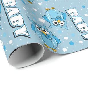 Papel De Regalo Búhos azules claros del lunar del bebé