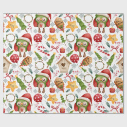 Papel De Regalo Búhos de Navidad en Acuarela Adorables