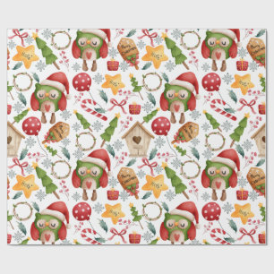 Papel De Regalo Búhos de Navidad en Acuarela Adorables