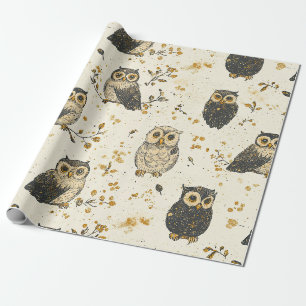 Papel De Regalo Búhos Vintage y Patrón Botánico Floral