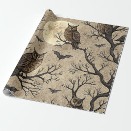 Papel De Regalo Búhos y luna de Halloween vintage