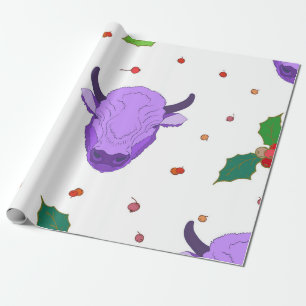 Papel De Regalo Bull, holly, mistletoe y bayas. El símbolo de