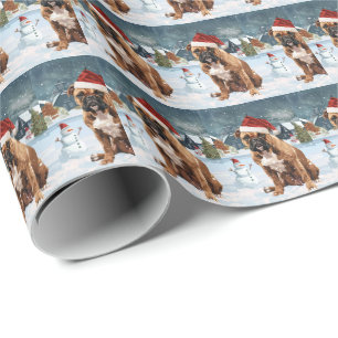 Papel De Regalo Bull Mastiff Dog Winter Wonderland Navidades Joy