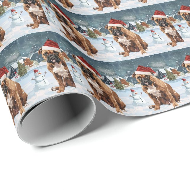 Papel De Regalo Bull Mastiff Dog Winter Wonderland Navidades Joy (Esquina del rollo)