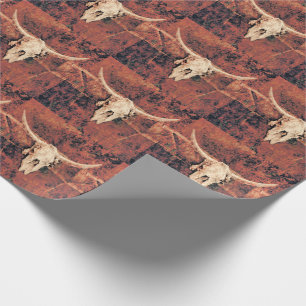 Papel De Regalo Bull Skull Country Western Brown Patrón negro