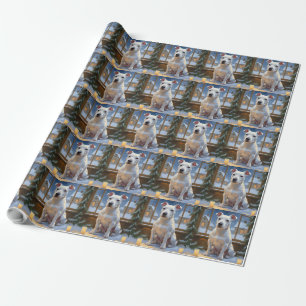Papel De Regalo Bull Terrier con Luces de Navidad Fiesta