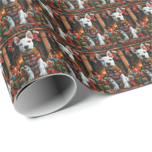 Papel De Regalo Bull Terrier con regalos de Navidad Chimenea