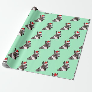 Papel De Regalo Bull Terrier con un Santa Hat
