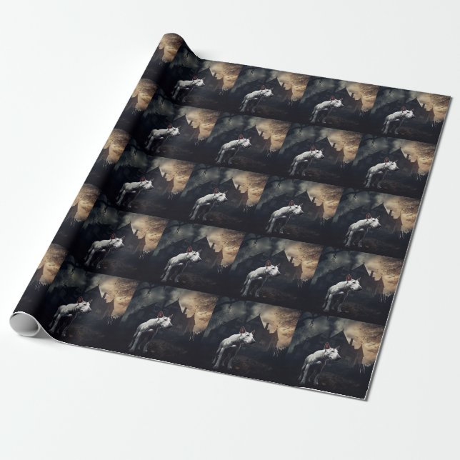 Papel De Regalo Bull Terrier Halloween Aterrador (Desenrollado)