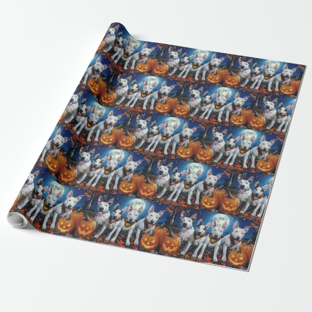 Papel De Regalo Bull Terrier Halloween Spooky (Desenrollado)