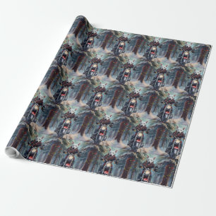 Papel De Regalo Bull Terrier montando motocicleta Navidad