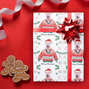Papel De Regalo Bull Terrier Perro con Jersey de Navidad Festivo