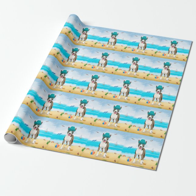 Papel De Regalo Bull Terrier perro en la playa (Desenrollado)