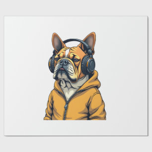 Papel De Regalo Bulldog Antiguo con Auriculares con Capucha Música