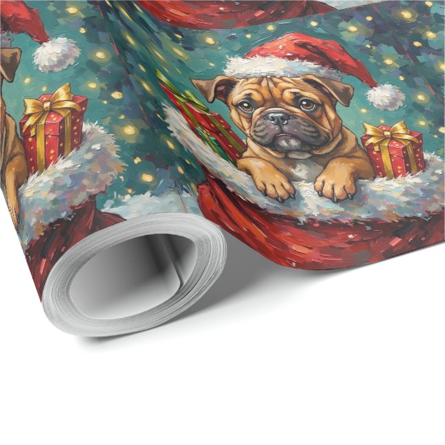 Papel De Regalo Bulldog Christmas Santa Bag Adventure (Esquina del rollo)