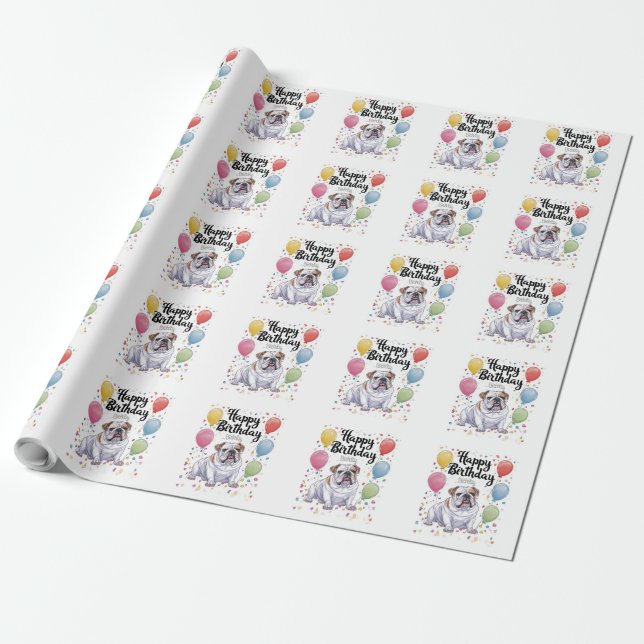 Papel De Regalo Bulldog con globos (Desenrollado)