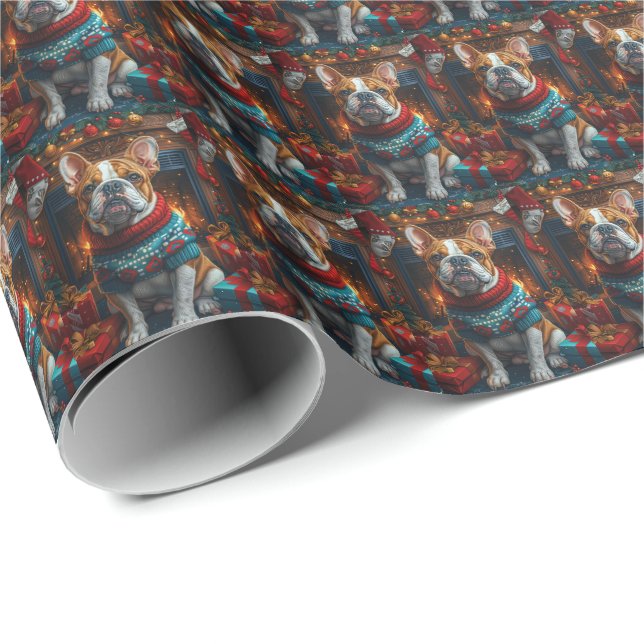 Papel De Regalo Bulldog con Navidades Regalos chimenea (Esquina del rollo)