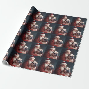 Papel De Regalo Bulldog con Santa Claus Festivo de Navidad