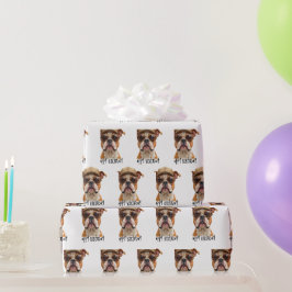 Papel De Regalo Bulldog de cumpleaños con gorra y gafas de sol