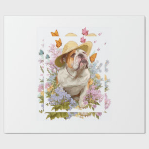 Papel De Regalo Bulldog de Jardín � Perro Divertido Floral