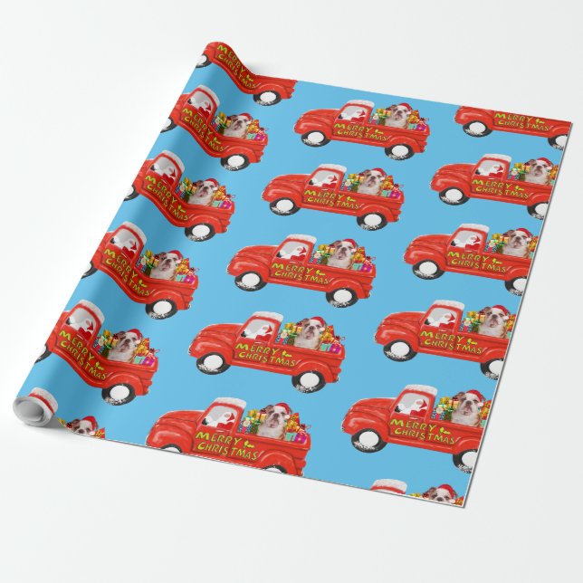 Papel De Regalo Bulldog en Camión de Entrega de Navidades (Desenrollado)
