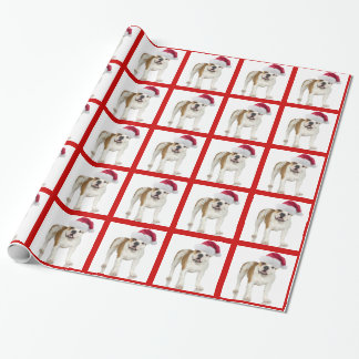 Papel De Regalo Bulldog en navidad del gorra de Papá Noel