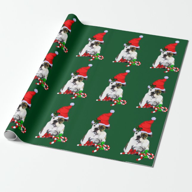 Papel De Regalo Bulldog en Navidades de Santa Hat (Desenrollado)