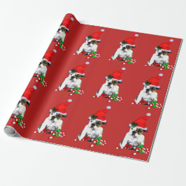 Papel De Regalo Bulldog en Navidades de Santa Hat