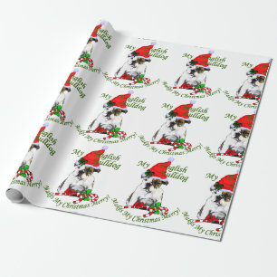 Papel De Regalo Bulldog en Santa Hat Navidades Merry