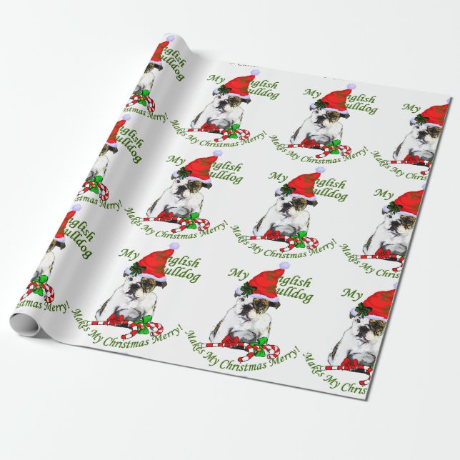 Papel De Regalo Bulldog en Santa Hat Navidades Merry (Desenrollado)