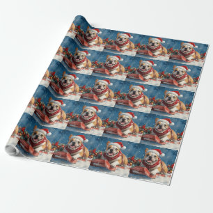 Papel De Regalo Bulldog en Trineo Deja que Nieve Navidad