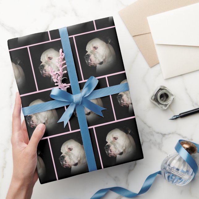 Papel De Regalo Bulldog Estadounidense Sobre El Negro (Regalar)