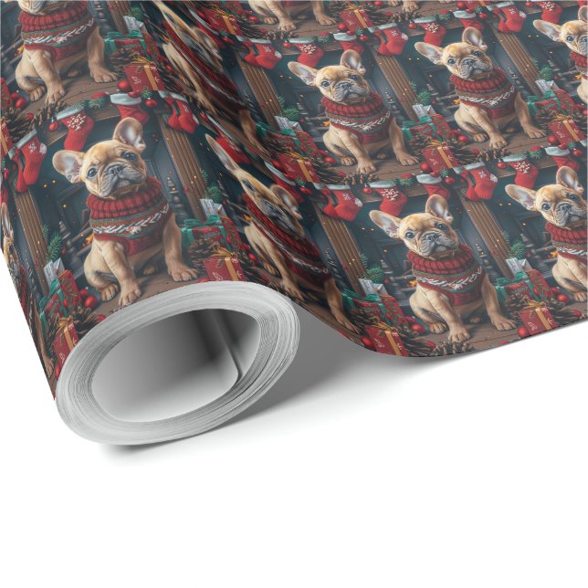 Papel De Regalo Bulldog Francés Con Chimenea De Regalos Navidades (Esquina del rollo)