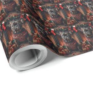 Papel De Regalo Bulldog Francés Con Regalos De Navidad Chimenea