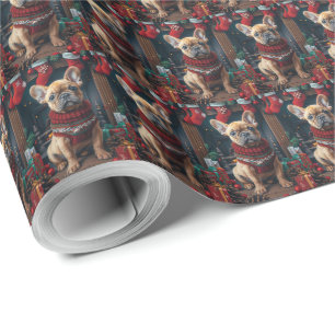 Papel De Regalo Bulldog Francés Con Regalos De Navidad Chimenea