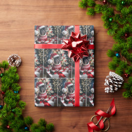 Papel De Regalo Bulldog francés con sombrero de Santa