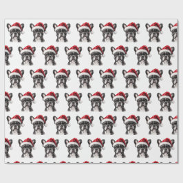 Papel De Regalo Bulldog Francés con sombrero de Santa