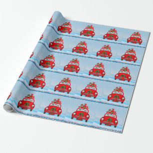 Papel De Regalo Bulldog francés en coche con Papá Noel 