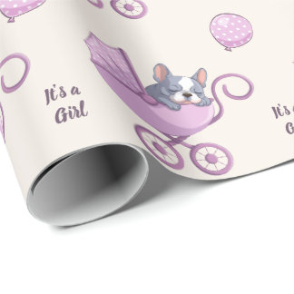 Papel De Regalo Bulldog Francés en Cochecito de Bebé Rosa Fiesta d
