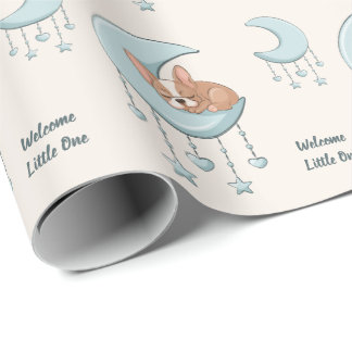 Papel De Regalo Bulldog Francés en la Luna Azul Baby Niño Baby Sho